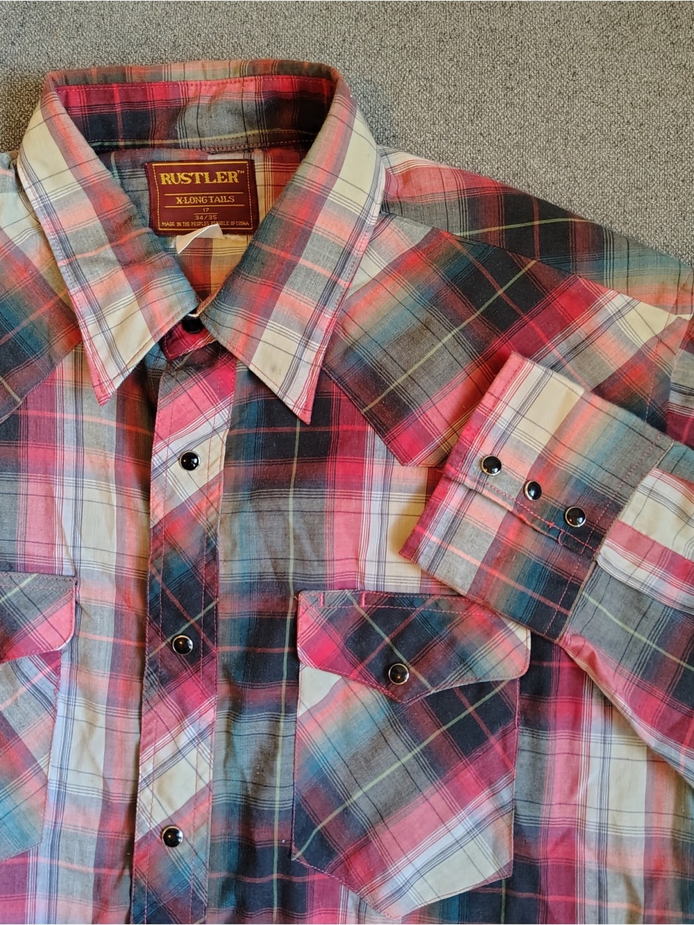 Vtg 80s Plaid Western Shirt Men 17 Black Pearl Snap Yoke Pockets Rockability